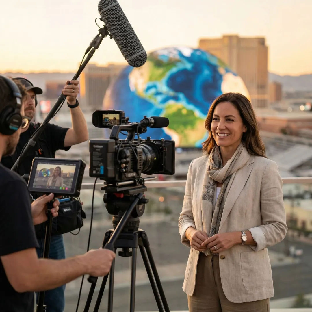 Travel customer giving a video testimonial for a travel brand