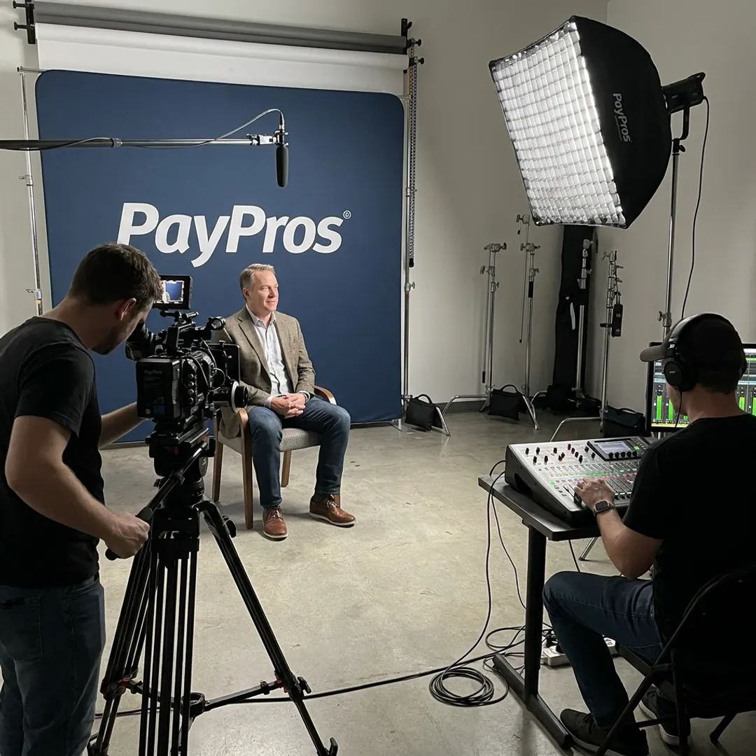 Corporate video crew filming an executive interview