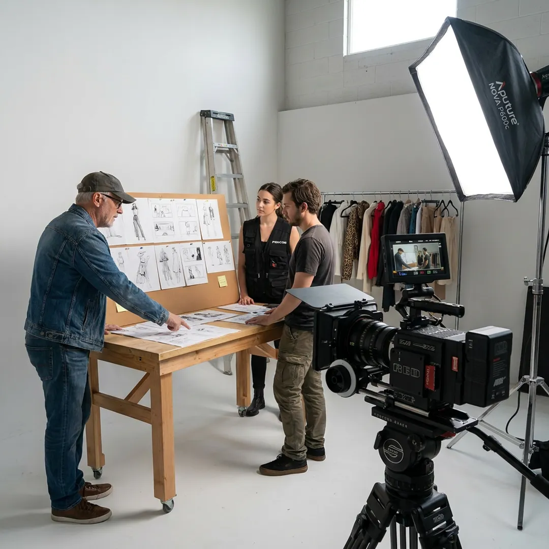 Fashion production crew planning a Los Angeles shoot