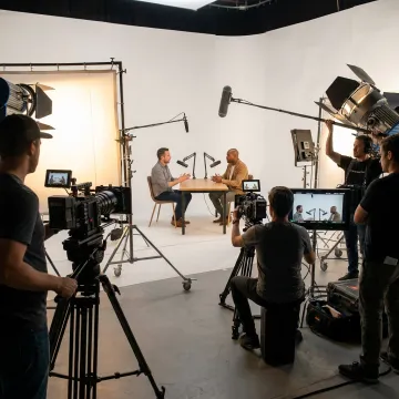 Crew filming a video podcast episode