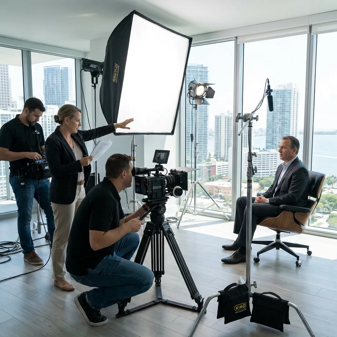 Miami video production crew filming a corporate interview