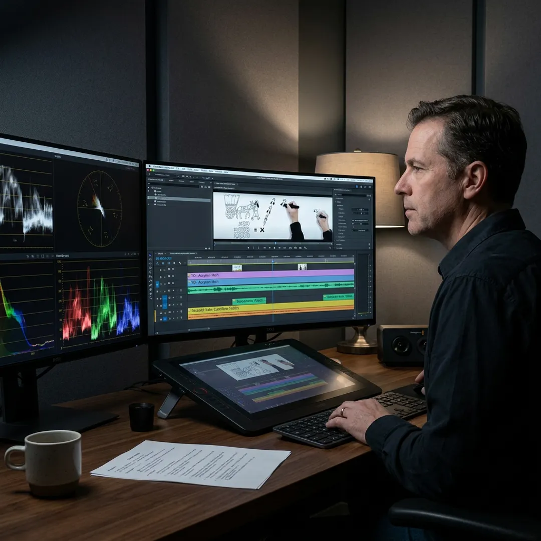 Editor reviewing educational video graphics