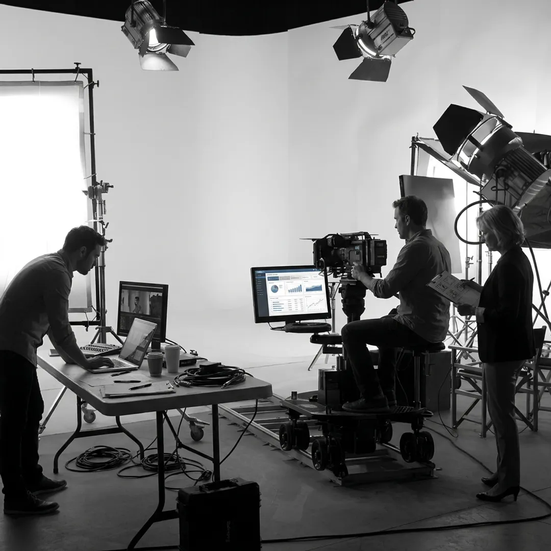 SaaS explainer video production team reviewing a software demo