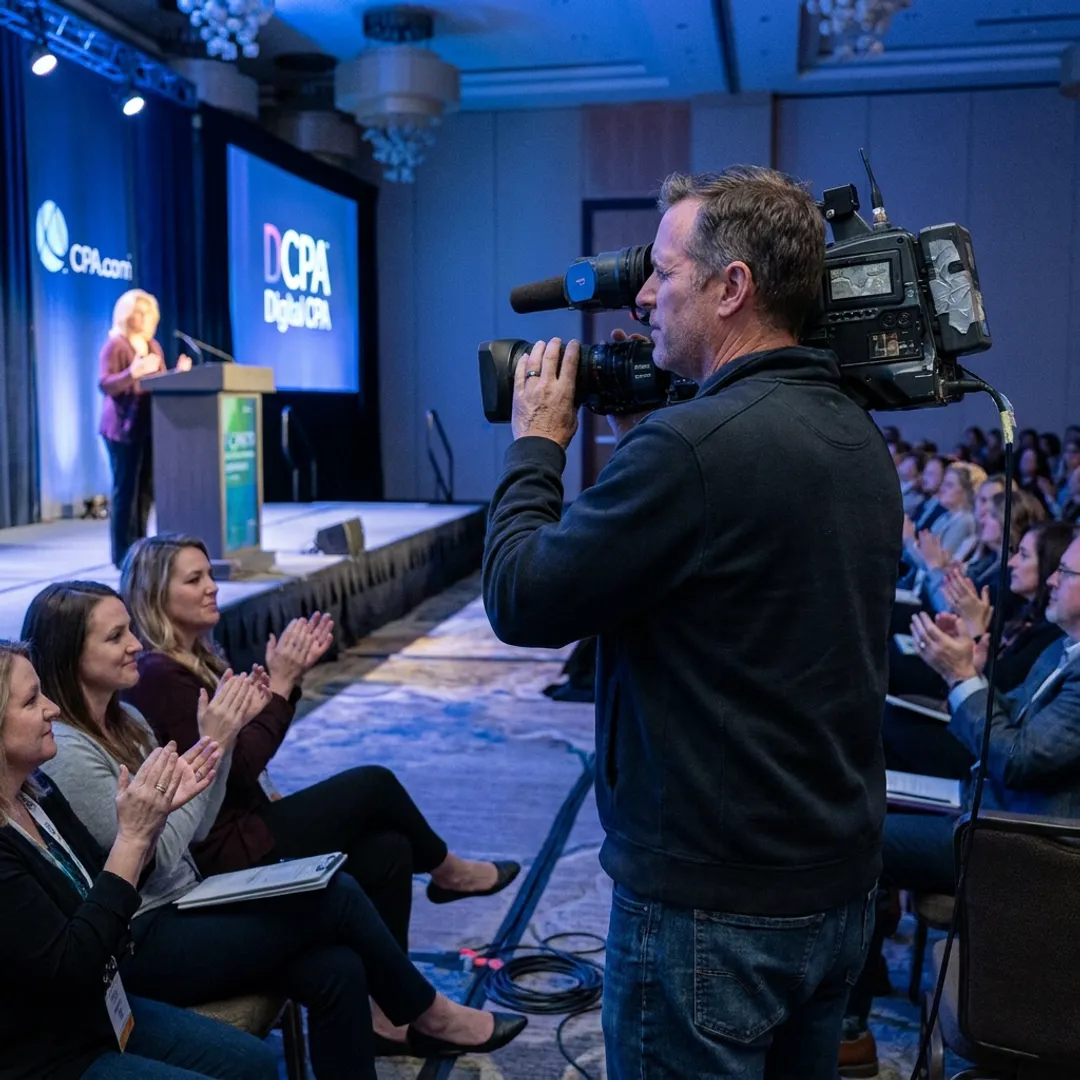 Event videographer capturing audience and stage highlights