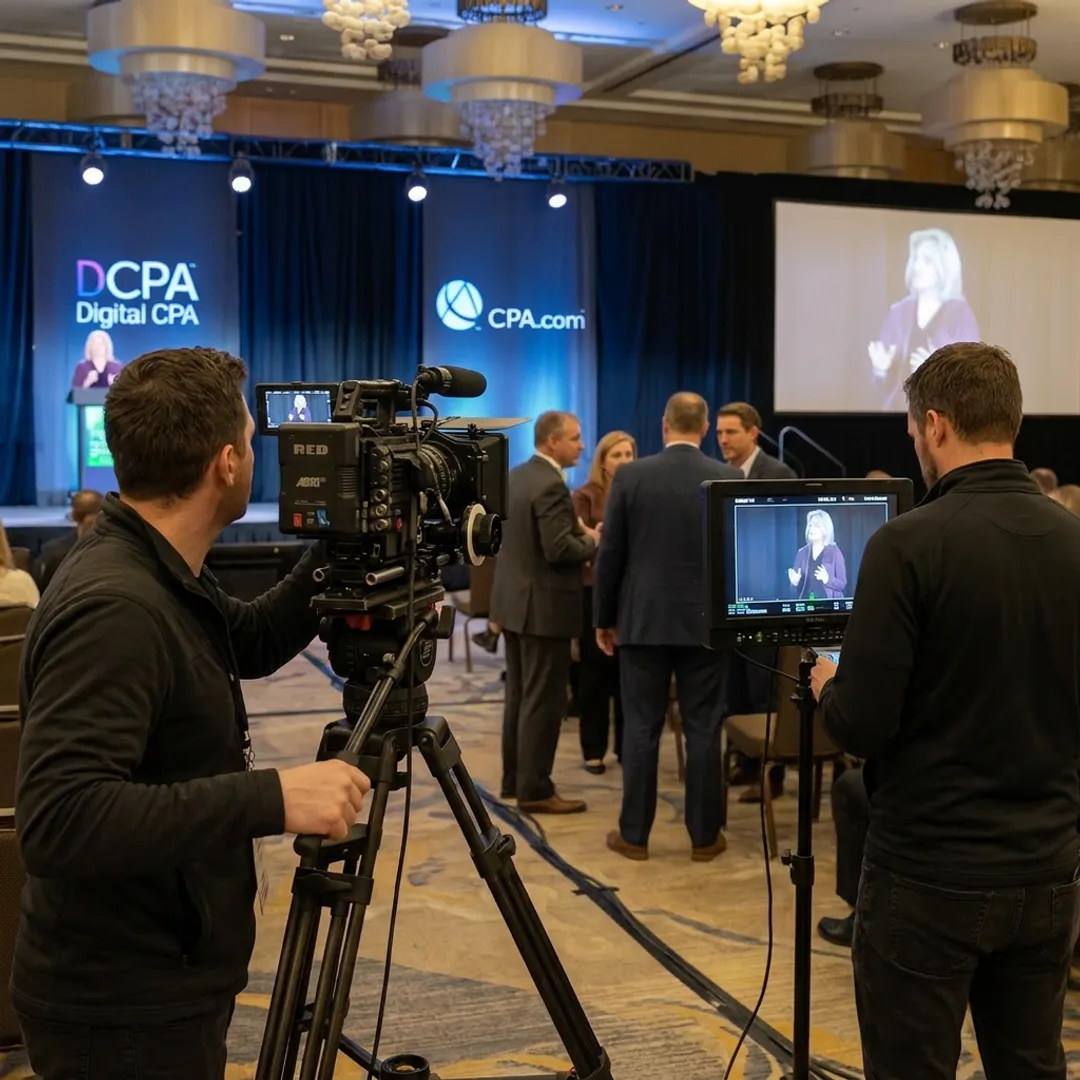 Camera crew filming a corporate event highlight video