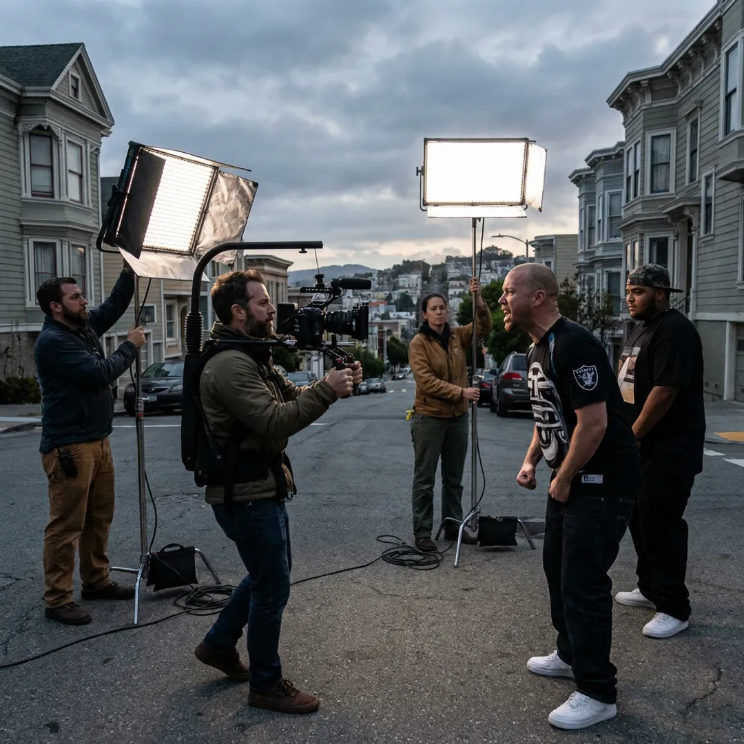 Music video crew filming an artist performance