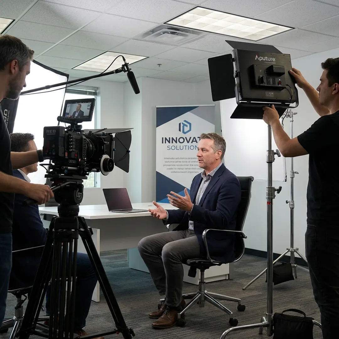 Professional crew filming a brand video interview