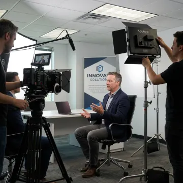 Professional crew filming a brand video interview