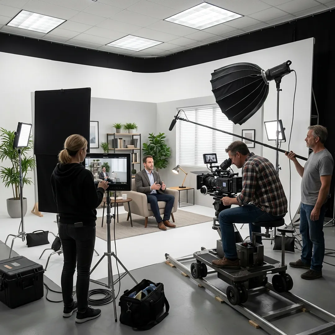 Video crew filming a professional brand interview