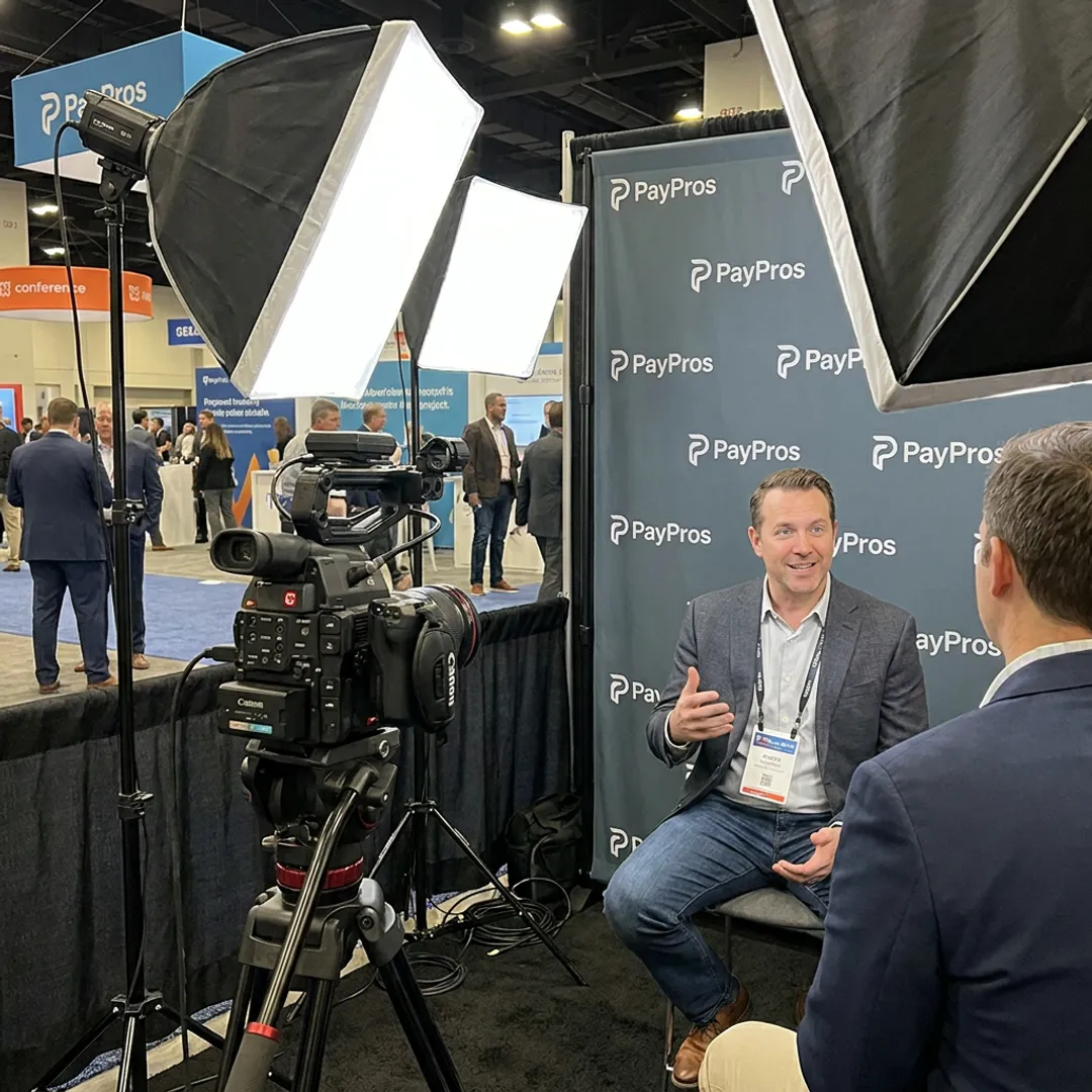 Professional testimonial video booth at a corporate event