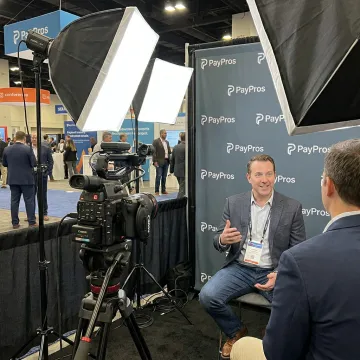 Professional testimonial video booth at a corporate event