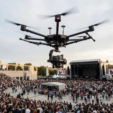 Drone filming an outdoor event crowd