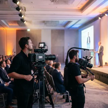 Corporate event videography crew filming a live conference