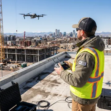 Drone capturing aerial footage over Denver