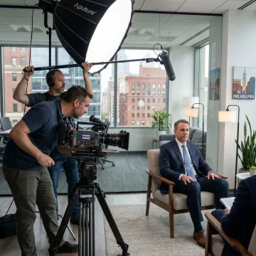 Corporate video crew filming an interview in Philadelphia