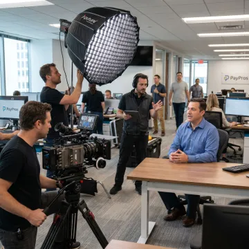 Crew filming a recruitment video with employees