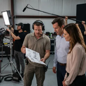 Producer reviewing a training video storyboard