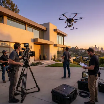 Real estate video crew filming a Los Angeles home