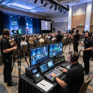 Event production crew filming a Miami conference