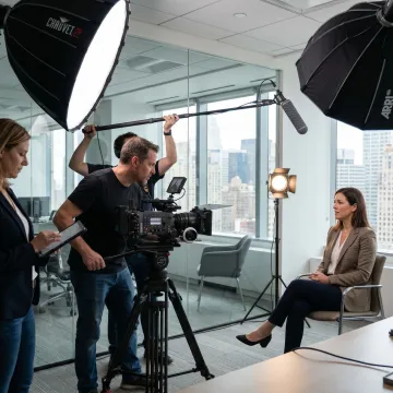 Corporate testimonial interview filmed in a NYC office