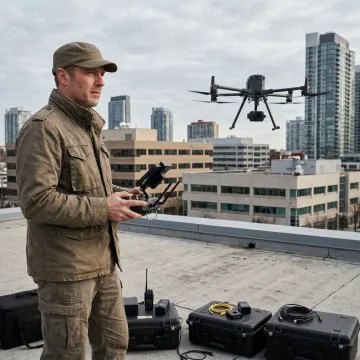 Drone filming aerial marketing footage