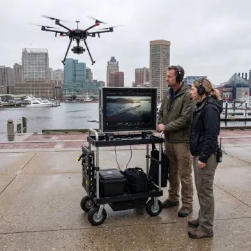 Drone videography over Baltimore waterfront