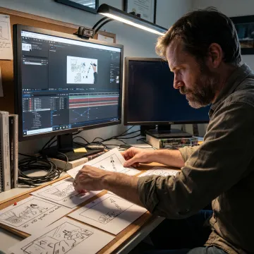 Animated video production process on workstation