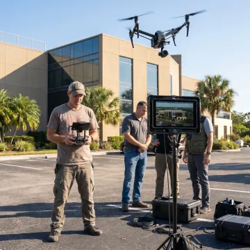 Commercial drone filming an Orlando business property