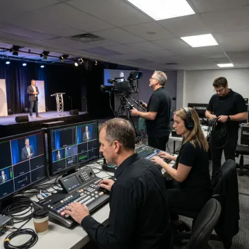 Live stream production crew filming a corporate event