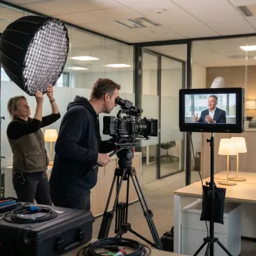 Corporate video crew filming an interview