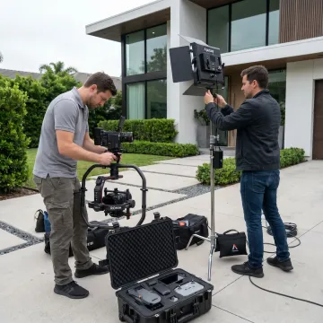 Video crew preparing a real estate shoot