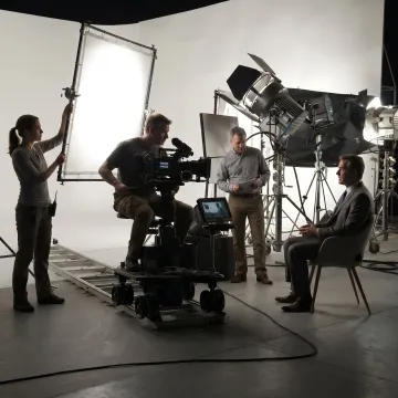 Corporate video crew filming an interview