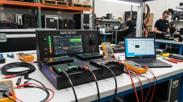 Block Battery Cartridge Analyzer and Balancer device with multiple battery cartridges connected