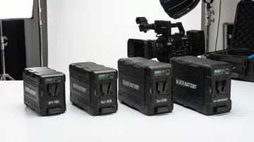 Block Battery V-mount product lineup showing 2F1-150 SLi-300 SLi-500 and SLi-600 models