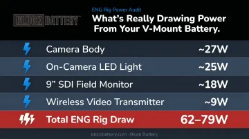 ENG rig accessory power draw breakdown totaling 62 to 79 watts infographic