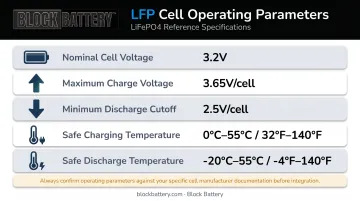LiFePO4 battery safe voltage and temperature operating ranges parameters chart