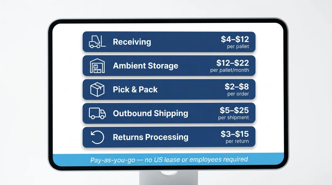 US 3PL warehouse cost breakdown per service category for Indian manufacturers