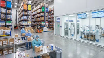 FDA-compliant medical device warehouse facility with GMP-certified storage and packaging operations