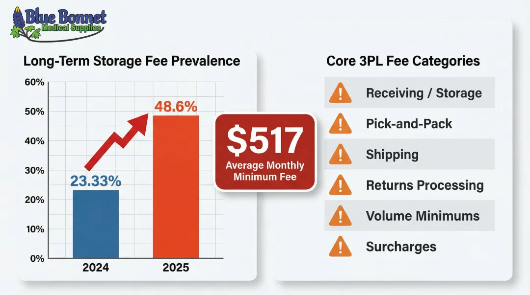 Medical 3PL hidden fee breakdown showing storage costs and monthly minimums data