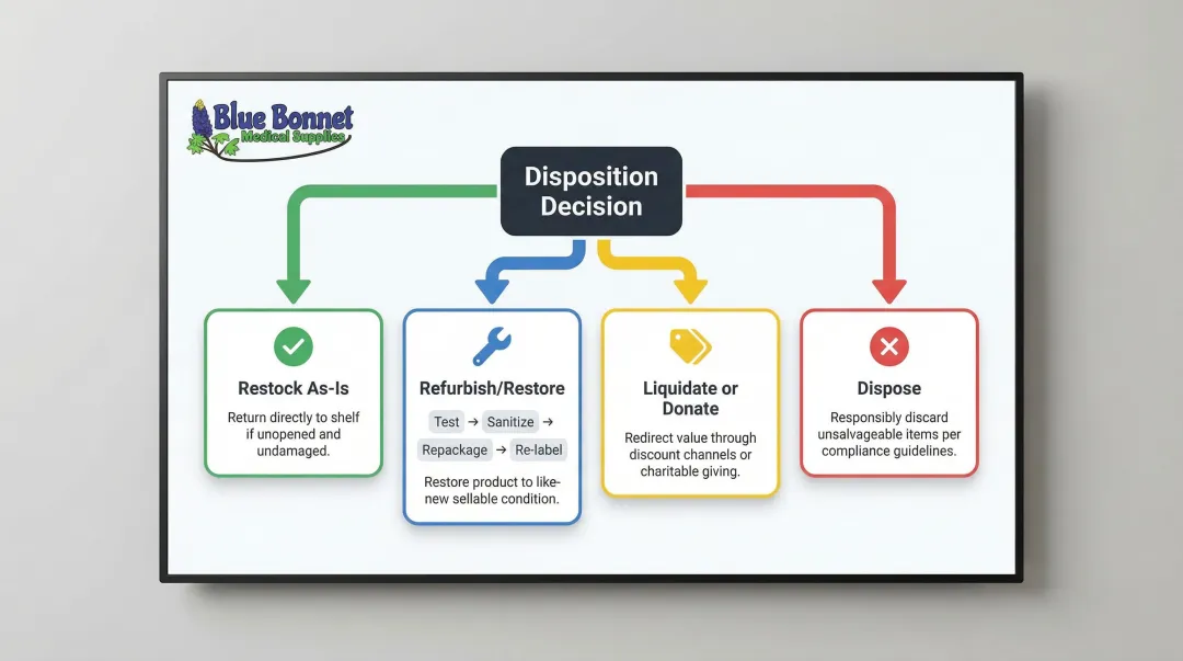 Four-path product disposition decision flow for returned wellness items