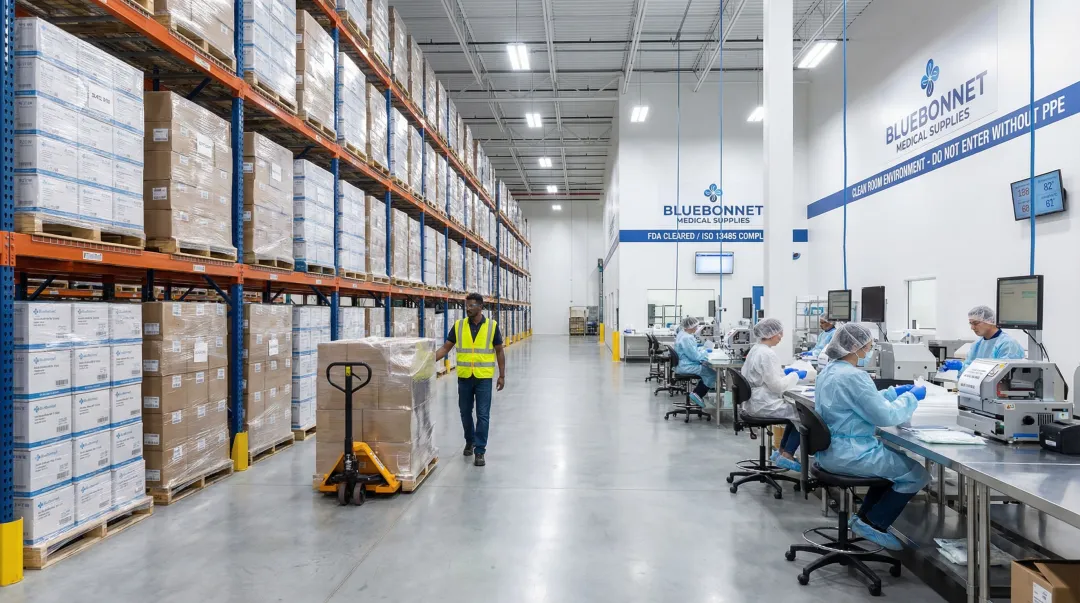 Bluebonnet Medical Supplies FDA-compliant warehouse storage and medical product fulfillment operations