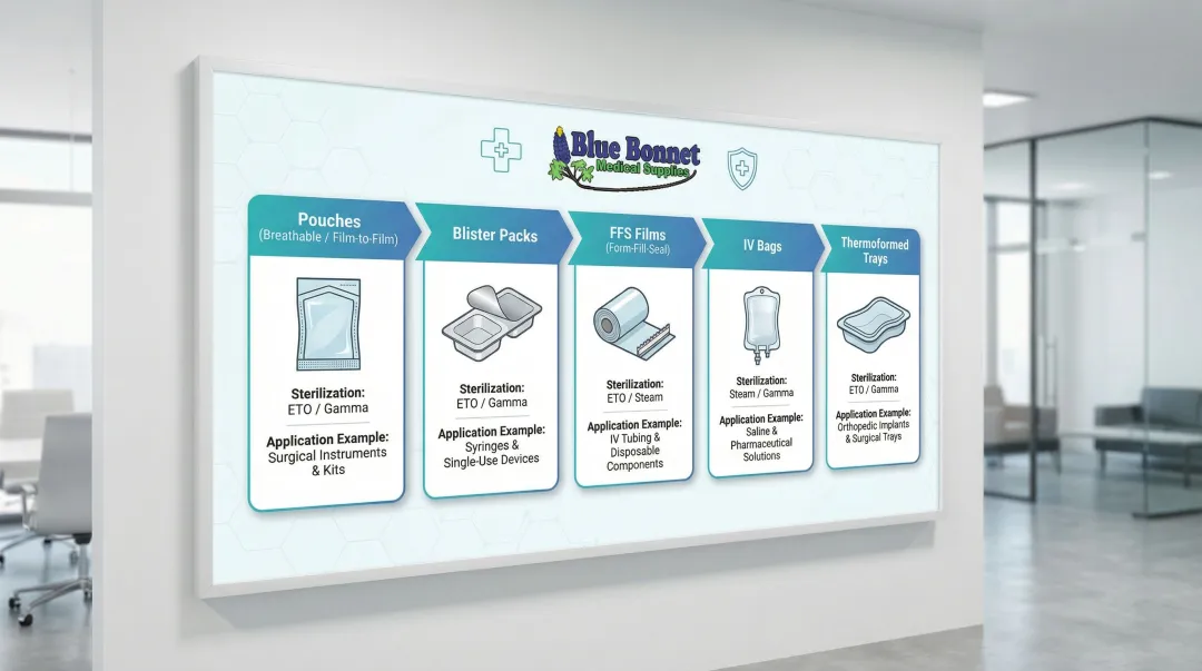 Five common medical flexible packaging formats matched to sterilization methods