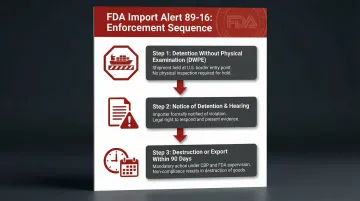 Three-step FDA import alert enforcement sequence detention destruction consequences flowchart