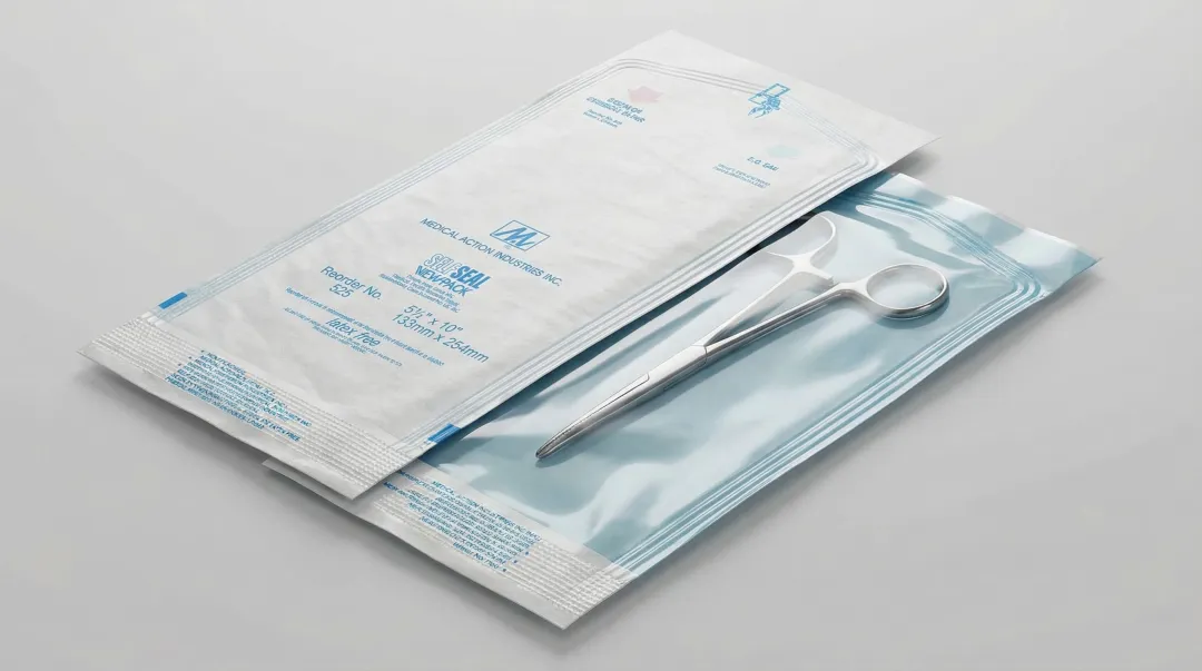 heat-sealed sterile medical device pouch with Tyvek and clear film layers