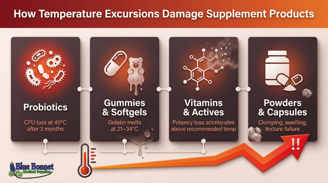 Four documented temperature excursion effects on supplement quality and potency loss