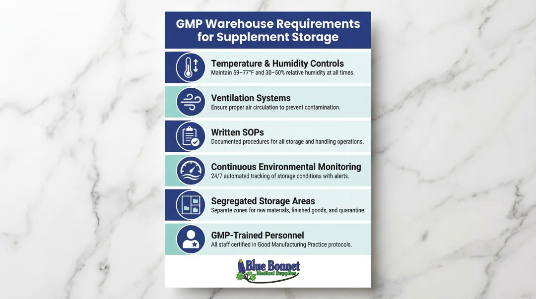Six GMP warehouse compliance requirements for dietary supplement storage facilities