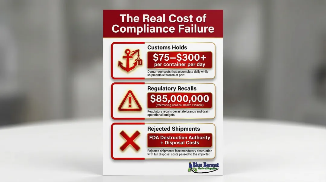 Medical fulfillment compliance failure cost consequences customs holds recalls fines