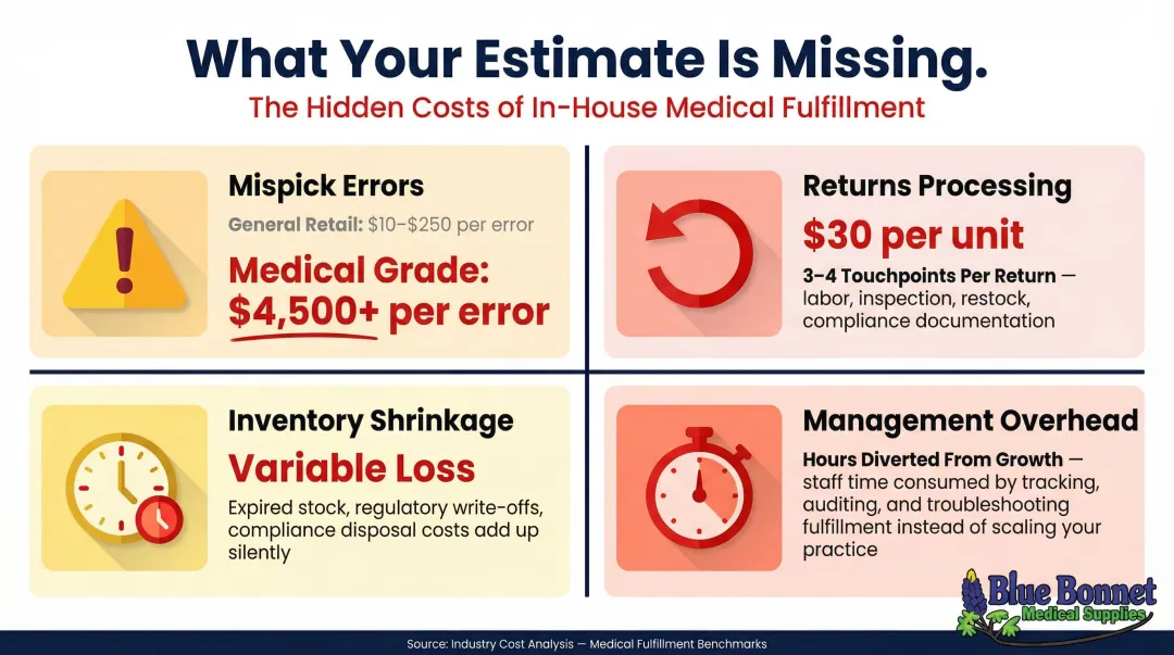 Hidden in-house medical fulfillment costs mispick errors returns shrinkage management