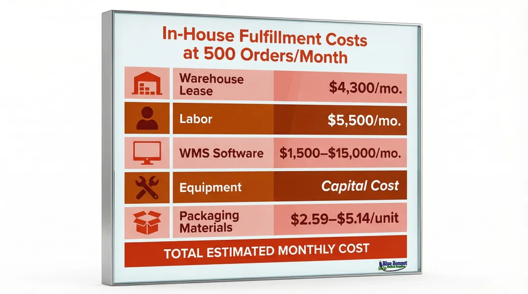 In-house medical fulfillment cost breakdown at 500 orders per month