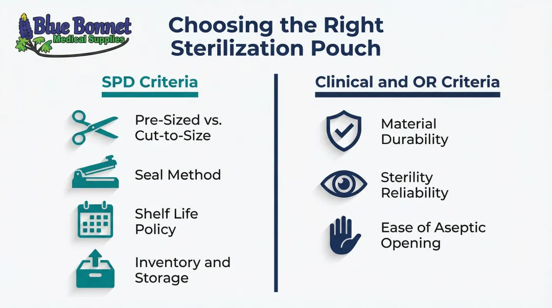 Sterilization pouch selection criteria for SPD and clinical perioperative teams comparison